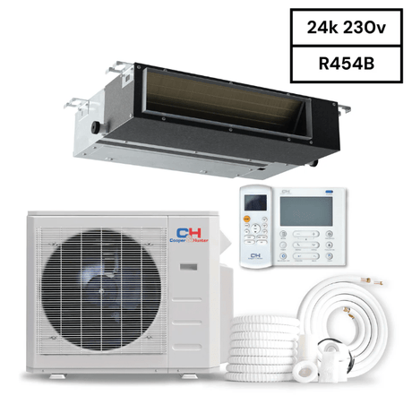 Cooper & Hunter Slim Duct 24,000 BTU 230V 19 SEER Concealed Duct Air Conditioning Unit for Heat Pump 2 TON, R454B, + Installation Kit