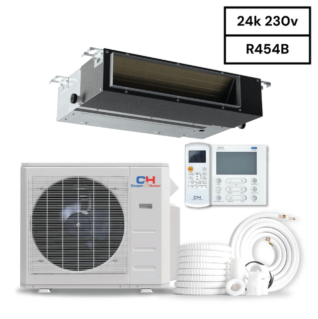 Cooper & Hunter Slim Duct 24,000 BTU 230V 19 SEER Concealed Duct Air Conditioning Unit for Heat Pump 2 TON, R454B, + Installation Kit
