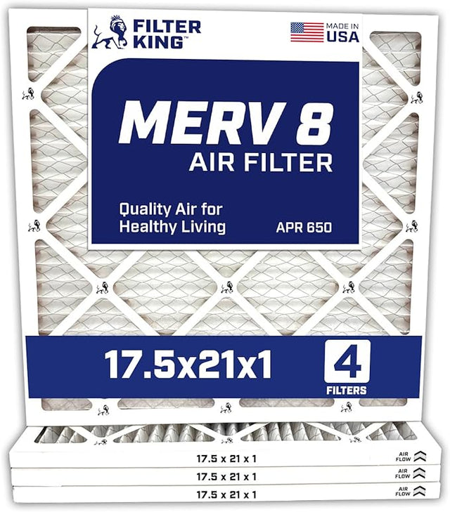 Filter King 17.5x21x1 Air Filter | 4 - PACK | MERV 8 HVAC Pleated A/C Furnace Filters